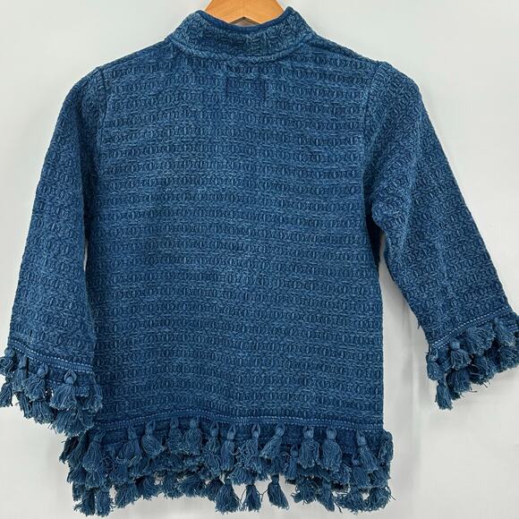 SACRED THREADS Open Cardigan Jacket Womens Size Small Blue Tassel Trim Boho - Picture 3 of 9